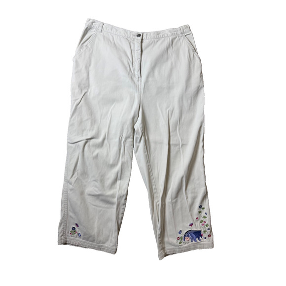 Winnie the Pooh Eeyore Disney Store Vtg Cropped Pants Embroidered Flowers Sz XL - Picture 2 of 8